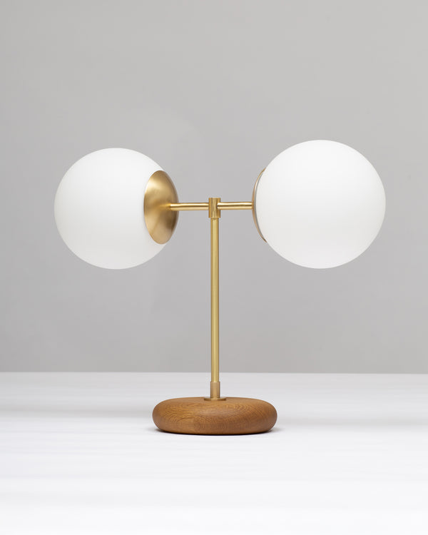 Lights Of London Double Globe Oak Pebble Table Light