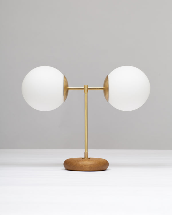 Lights Of London Double Globe Oak Pebble Table Light