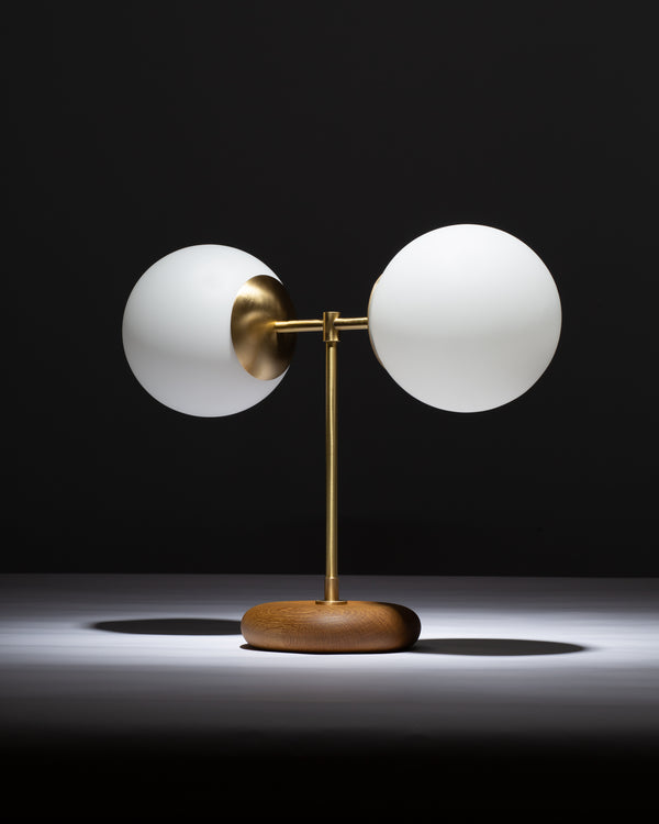 lights of london Double Globe Oak Pebble Table Light