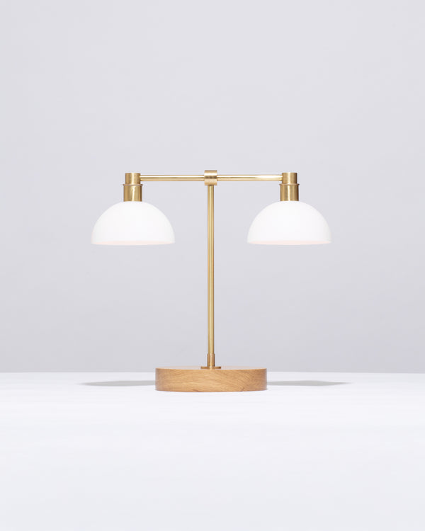 Lights Of London Double Matte Glass Dome Oak Table Lamp