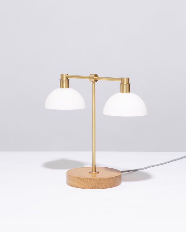 Lights Of London Double Matte Glass Dome Oak Table Lamp