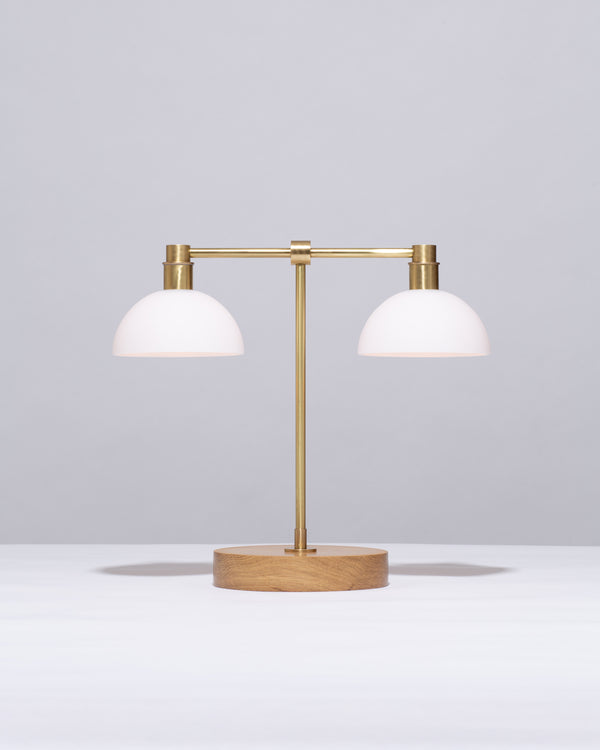 Lights Of London Double Matte Glass Dome Oak Table Lamp