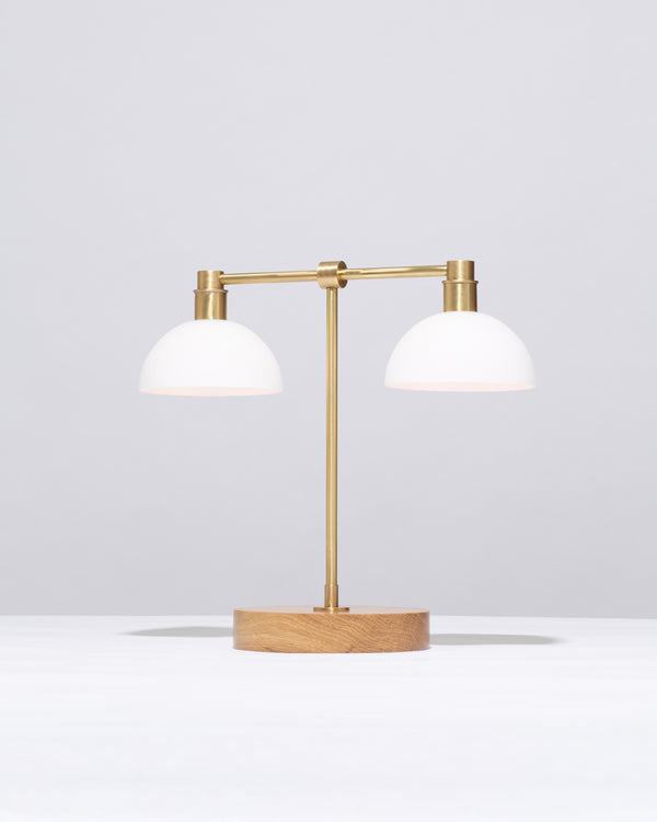 lights of london Double Matte Glass Dome Oak Table Lamp