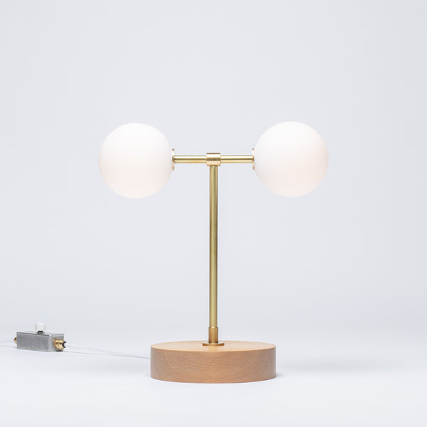 lights of london Double Opal Globe Hand Turned Quarter Sawn Oak Table Lamp