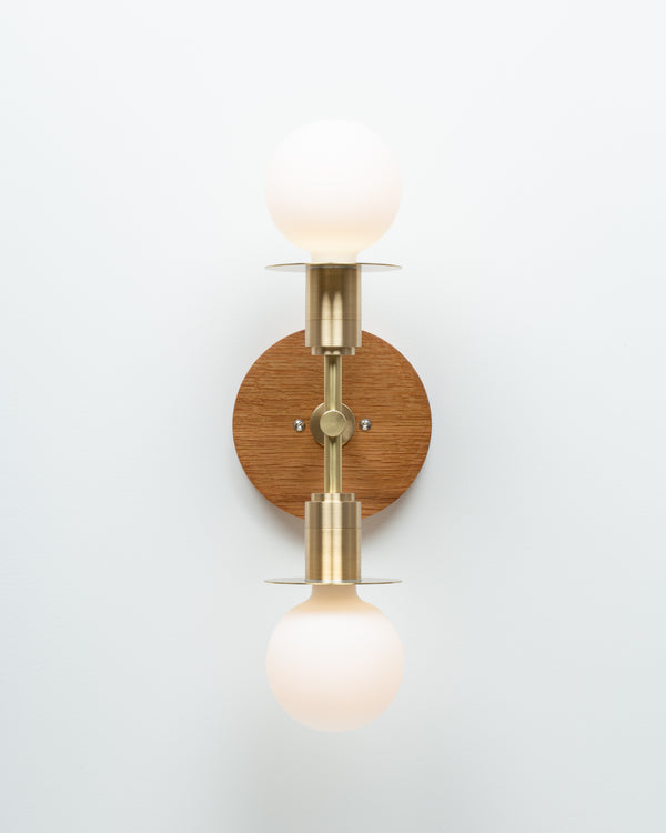 Lights Of London Double Sphere Disc Oak Mount Wall Light Sconce
