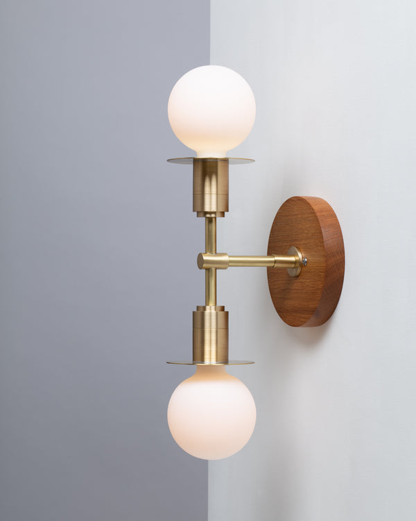 Lights Of London Double Sphere Disc Oak Mount Wall Light Sconce