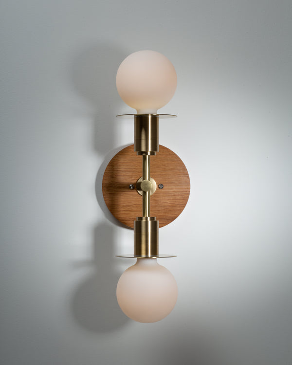 Lights Of London Double Sphere Disc Oak Mount Wall Light Sconce