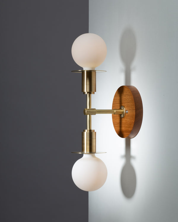 lights of london Double Sphere Disc Oak Mount Wall Light Sconce