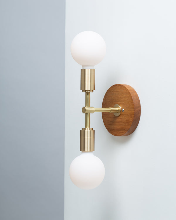 Lights Of London Double Sphere Oak Mount Wall Light Sconce