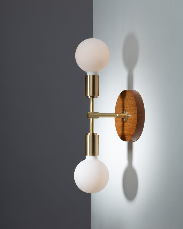 Lights Of London Double Sphere Oak Mount Wall Light Sconce