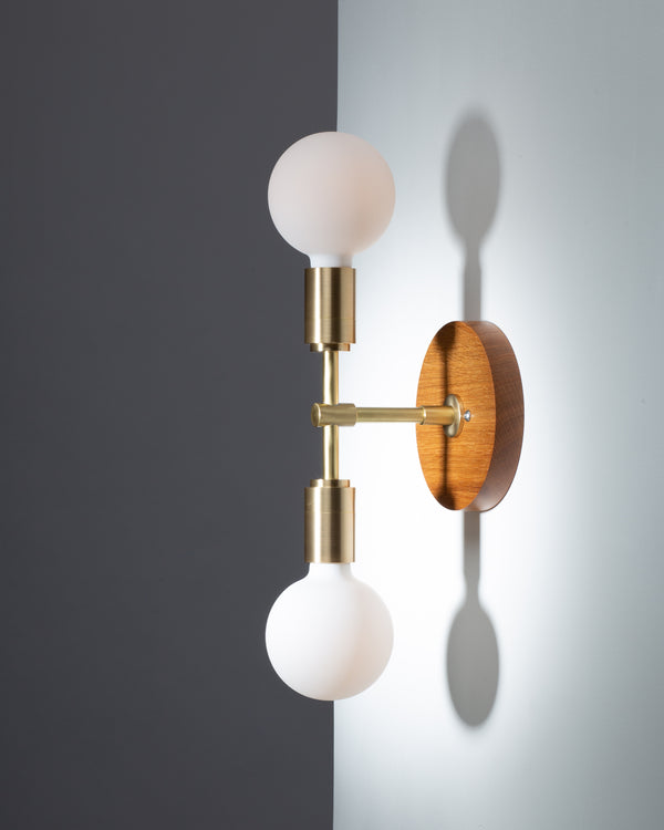 lights of london Double Sphere Oak Mount Wall Light Sconce