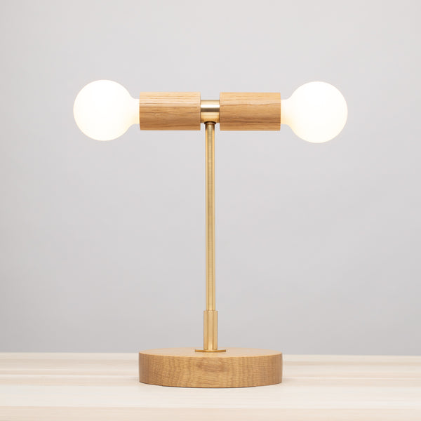Lights Of London Double Tala Porcelain Handturned Oak Table Lamp