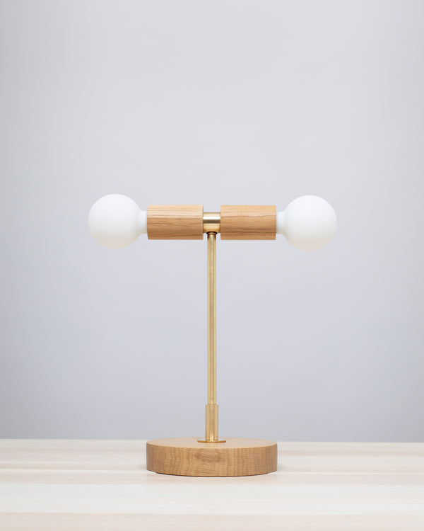 Lights Of London Double Tala Porcelain Handturned Oak Table Lamp