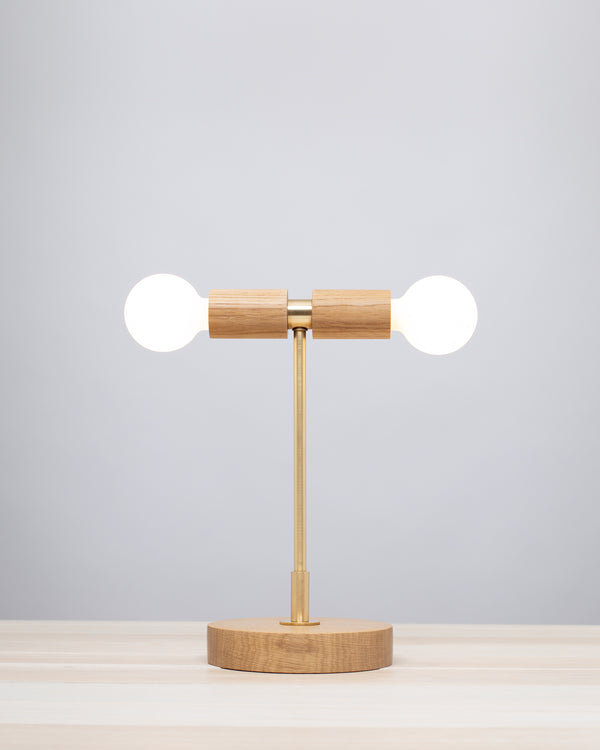 Lights Of London Double Tala Porcelain Handturned Oak Table Lamp