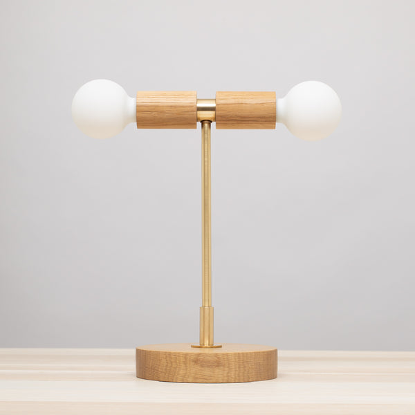 lights of london Double Tala Porcelain Handturned Oak Table Lamp