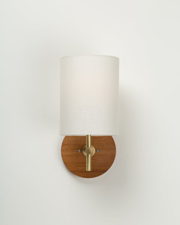 Lights Of London Linen Shade Oak Disc Wall Light Sconce
