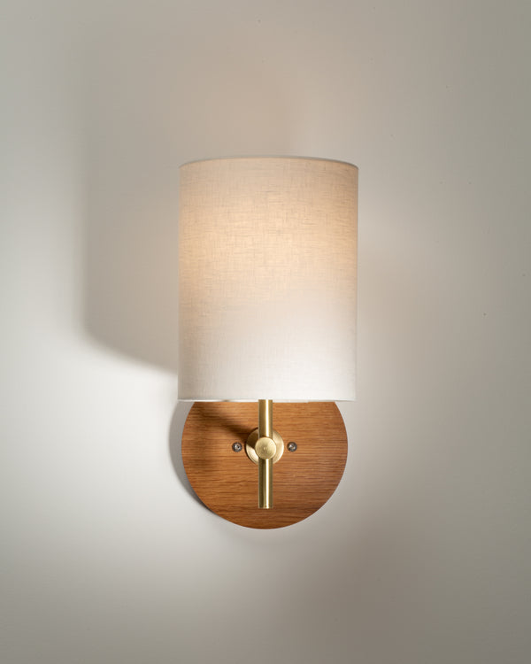Lights Of London Linen Shade Oak Disc Wall Light Sconce