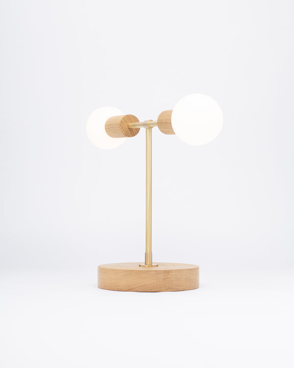 Lights Of London Oslo Double Sphere Dim To Warm Oak Table Lamp
