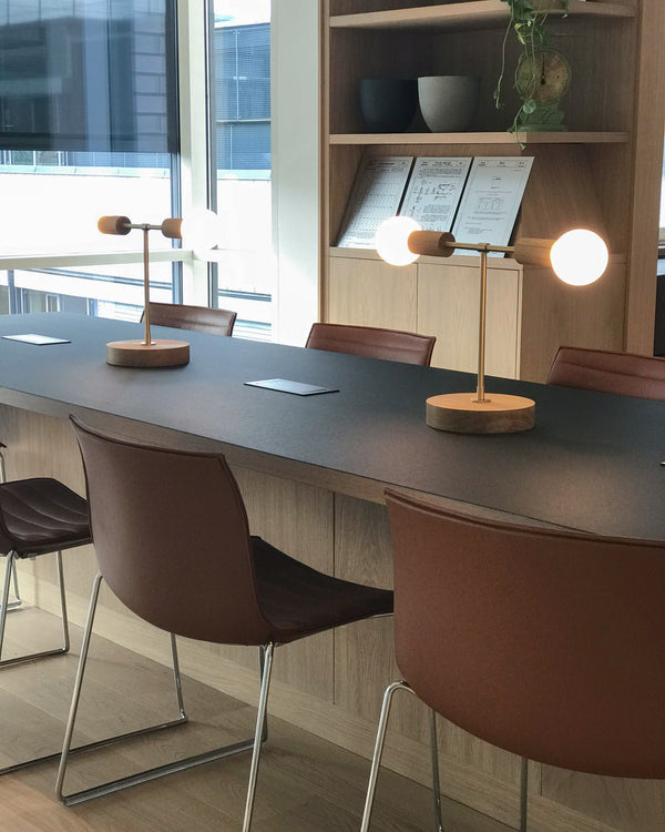 Lights Of London Oslo Double Sphere Dim To Warm Oak Table Lamp