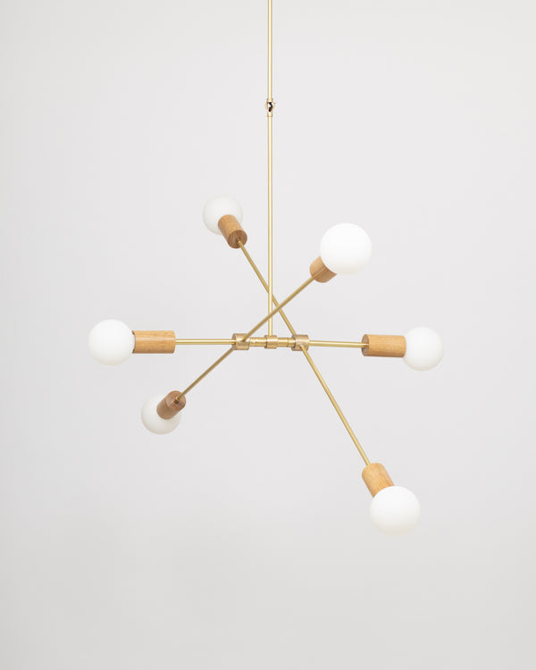 Lights Of London Oslo Six Sphere Dim To Warm Articulating Oak Pendant