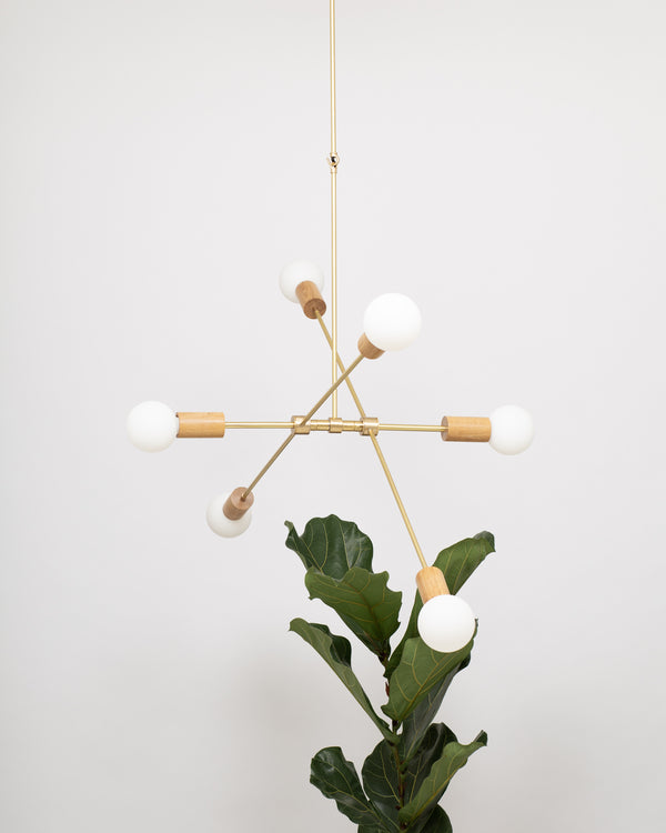 Lights Of London Oslo Six Sphere Dim To Warm Articulating Oak Pendant