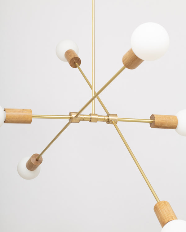 Lights Of London Oslo Six Sphere Dim To Warm Articulating Oak Pendant