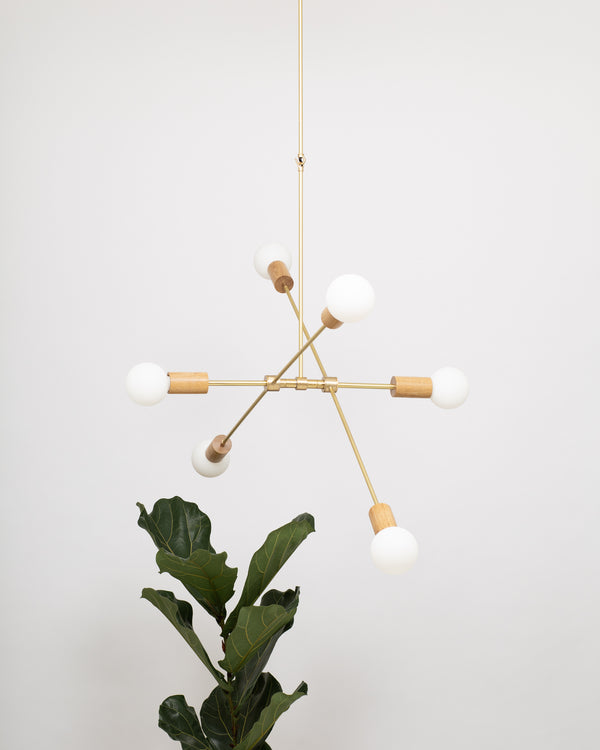 lights of london Oslo Six Sphere Dim to Warm Articulating Oak Pendant