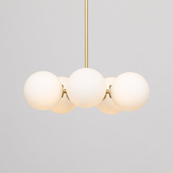 lights of london Pentamerous Matte Glass Sphere Satin Brass Pendant