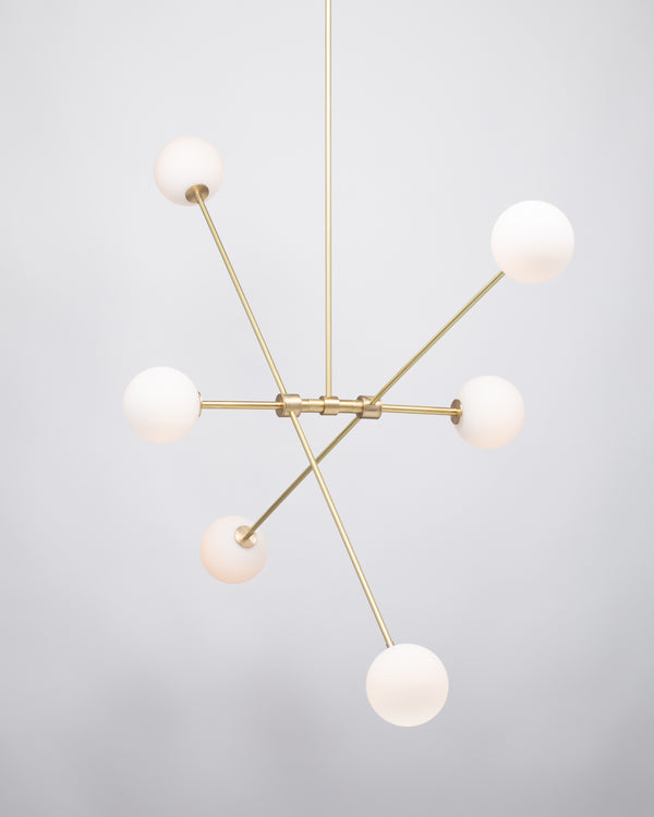 Lights Of London Six Matte Sphere Articulating Satin Brass Pendant