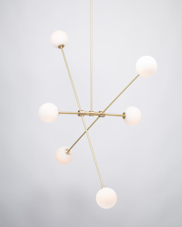 lights of london Six Matte Sphere Articulating Satin Brass Pendant