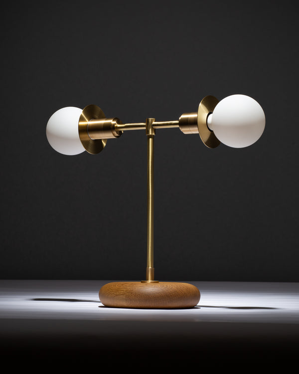 Lights Of London Smoked Oak Pebble Double Disc Sphere Table Lamp