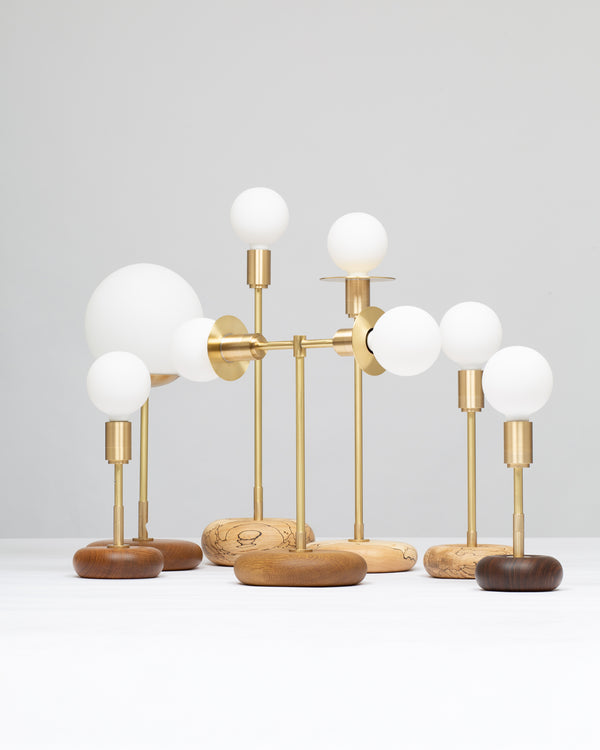 Lights Of London Smoked Oak Pebble Double Disc Sphere Table Lamp