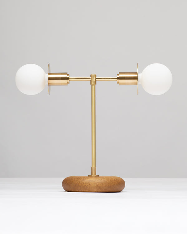 Lights Of London Smoked Oak Pebble Double Disc Sphere Table Lamp