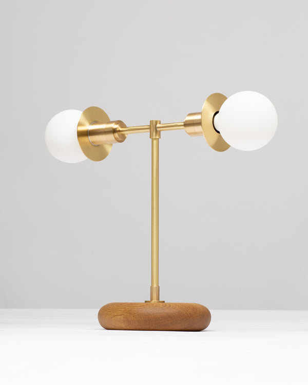 lights of london Smoked Oak Pebble Double Disc Sphere Table Lamp