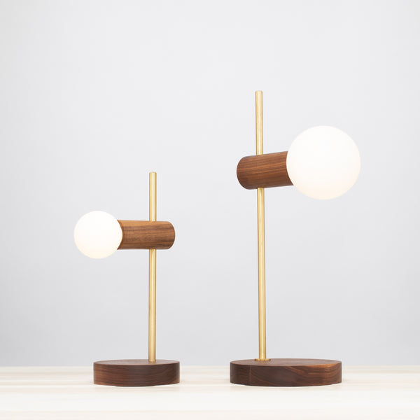 Lights Of London Stem Brass And Walnut Table Lamp With Sphere Dim To Warm Bulbs