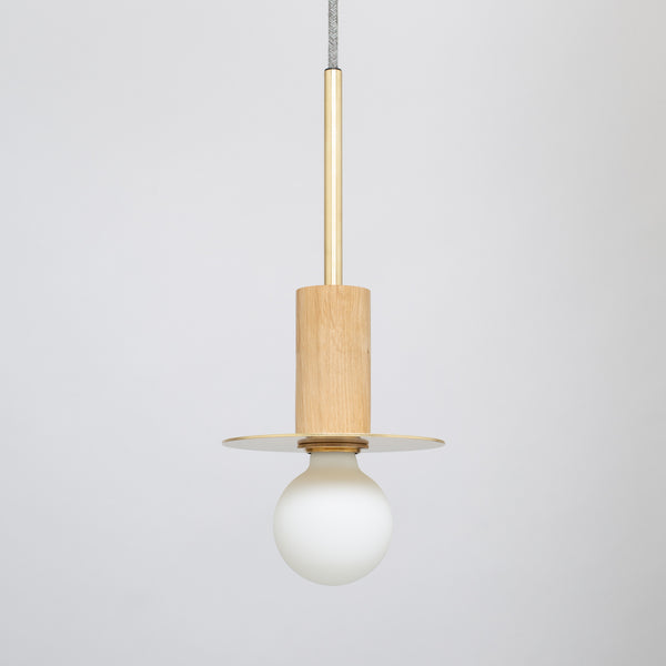 lights of london Stonewashed Brass Disc Oak & Porcelain Pendant