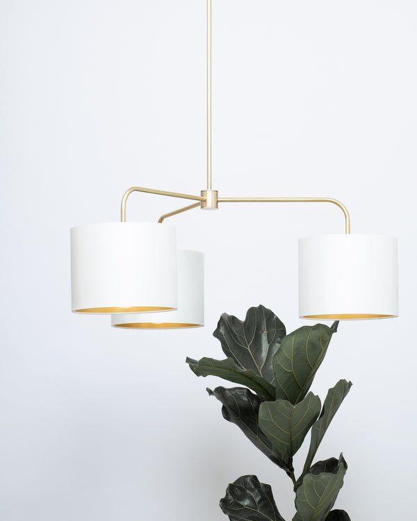 Lights Of London Three Arm Brass Pendant Porcelain Silk