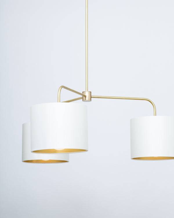 Lights Of London Three Arm Brass Pendant Porcelain Silk
