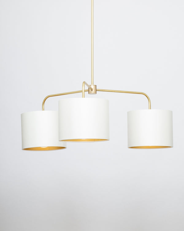 lights of london Three arm brass pendant porcelain silk