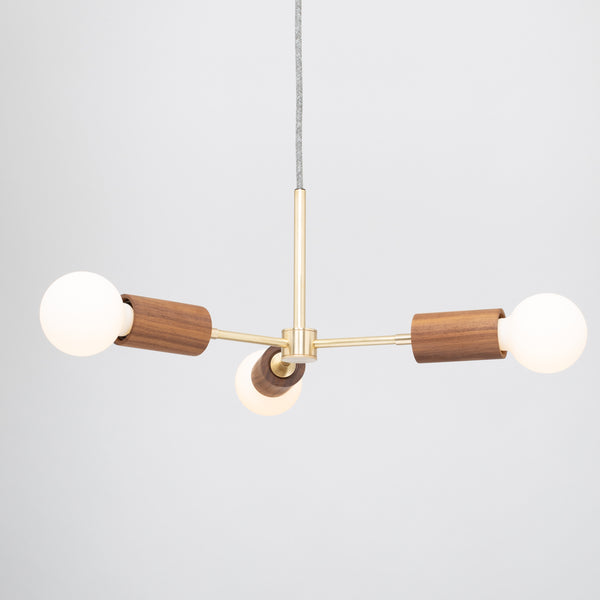 Lights Of London Walnut Triple Arm Pendant Satin Brass Stem 3 X Tala Porcelain Ii