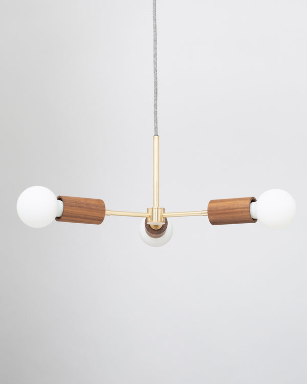 Lights Of London Walnut Triple Arm Pendant Satin Brass Stem 3 X Tala Porcelain Ii