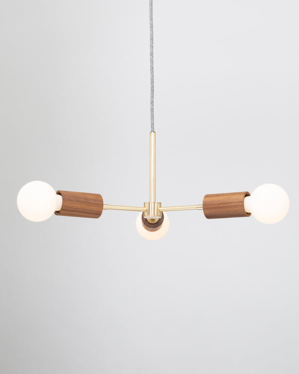 Lights Of London Walnut Triple Arm Pendant Satin Brass Stem 3 X Tala Porcelain Ii