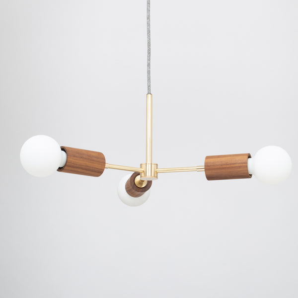 lights of london Walnut Triple Arm Pendant Satin Brass Stem 3 x Tala Porcelain ii