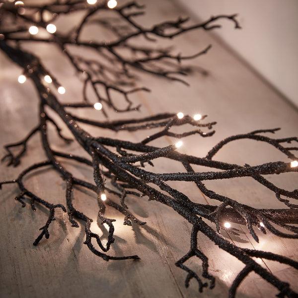 lights4fun 1.5m Pre Lit Black Twig Halloween Garland