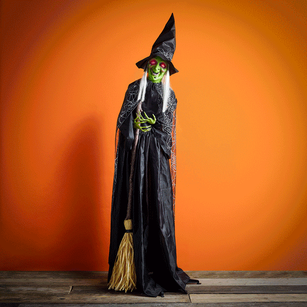 lights4fun 1.8m Cackling Cathy Animated Halloween Witch Decoration
