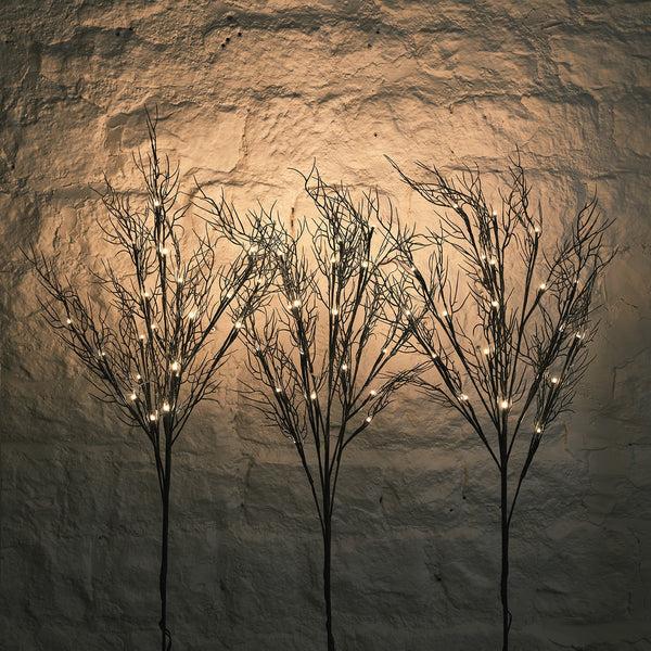 Lights4fun 3 Halloween Tree Stake Lights & Black Bat Hanging Decorations Bundle