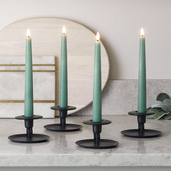 Lights4fun 4 TruGlow® Eucalyptus Green Remote Controlled LED Taper Candles