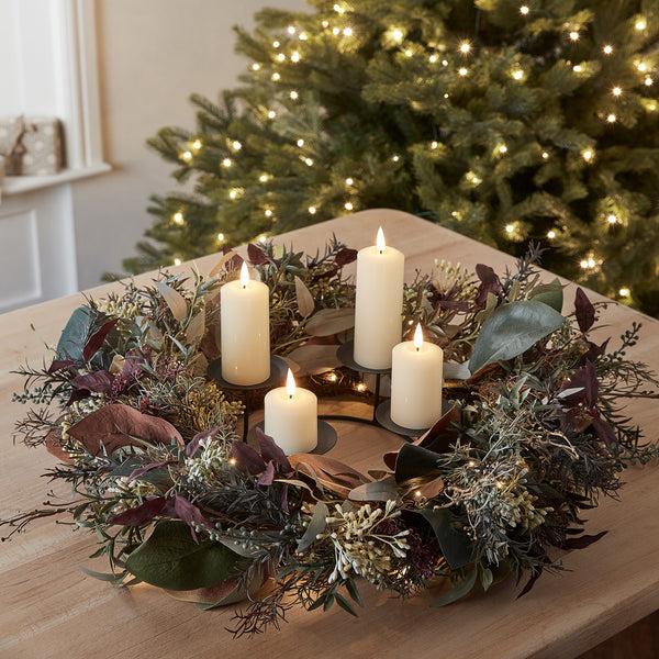 Lights4fun 60cm Pre Lit Autumn & Christmas Wreath & Slim TruGlow® LED Candle Decoration