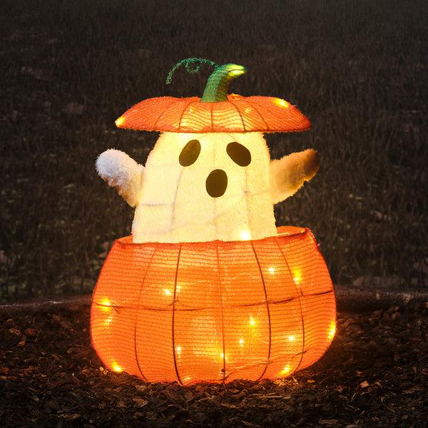 lights4fun Animated Ghost in a Pumpkin Light Up Halloween Decoration