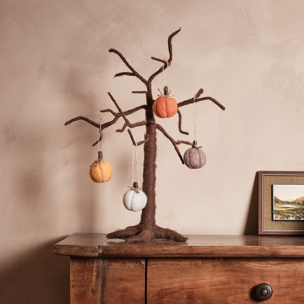 lights4fun Felt Twig Tree & Felt Pumpkin Hanging Decorations Bundle